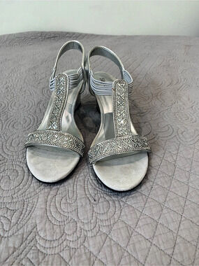 Silver Slipper Embellished Silver Wedge Sandals